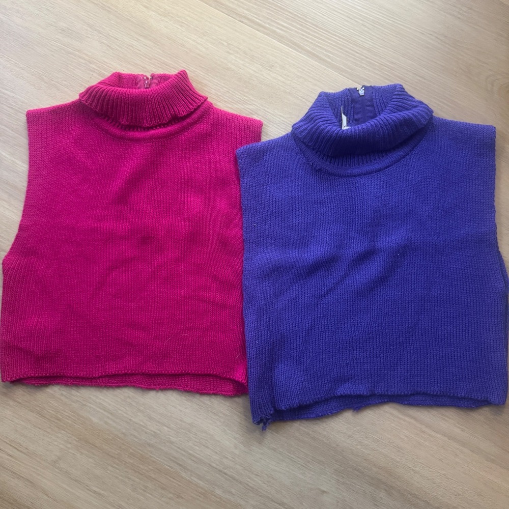 Vintage Specialty House Sleeveless Turtleneck Dickey Set Pink Purple Retro Knit